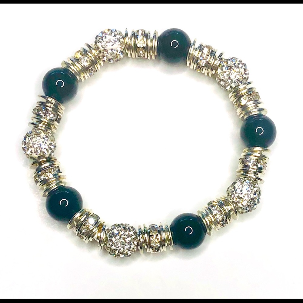 Black & Silver Crystal & Bead Rhinestone Bracelet